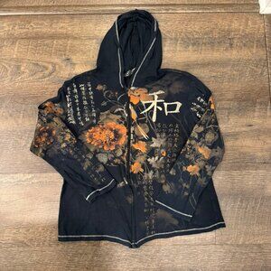vintage Talk of the Walk Eastern Flower zip black hoodie - women's size small